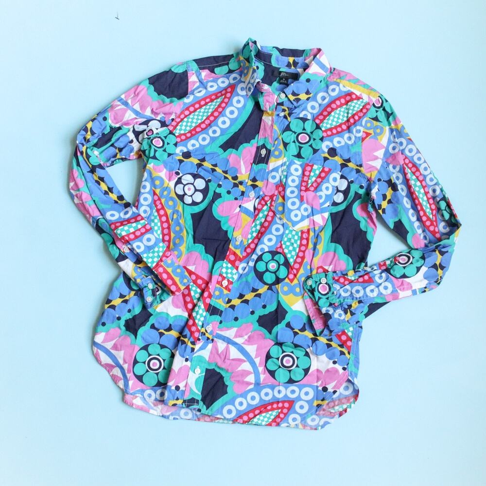J Crew Classic Fit Boy Shirt Button Up Size 6 Ratti Kaleidoscope Maximalist